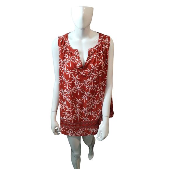 Crown & Ivy Women's XXL Tropical Sleeveless Resortwear Summer Crochet Palms Top - Picture 5 of 11